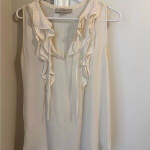 LOFT Ivory Ruffle V-Neck Blouse